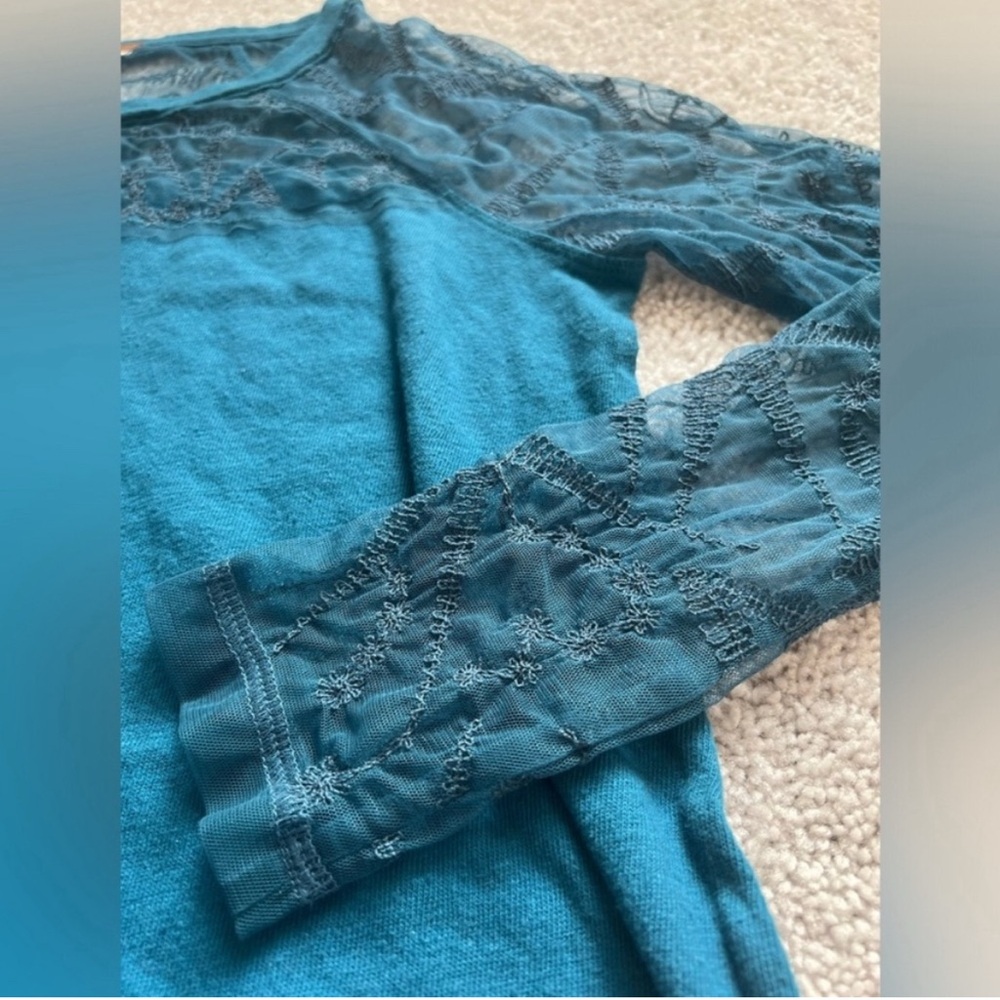 New Free People - Sidney Embroidered Mixed Media Long Sleeve Top - Sz XS - Picture 5 of 6